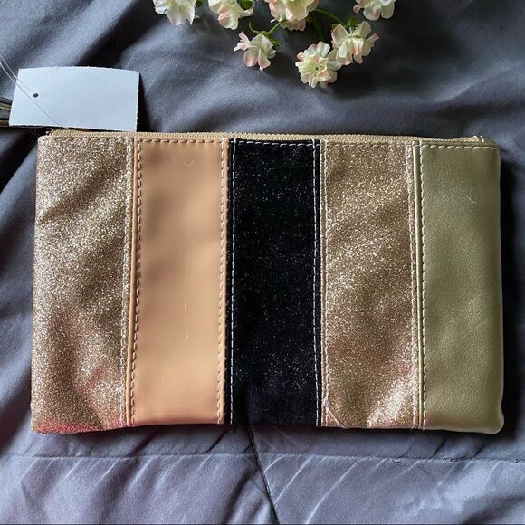 Multicolor striped glitter Gold/Silver/Black/Rosetone/Beige collection wristlet - Picture 1 of 4